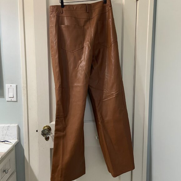 New Sans Souci Faux leather High waist wide leg  pants Brown size M - Picture 3 of 11